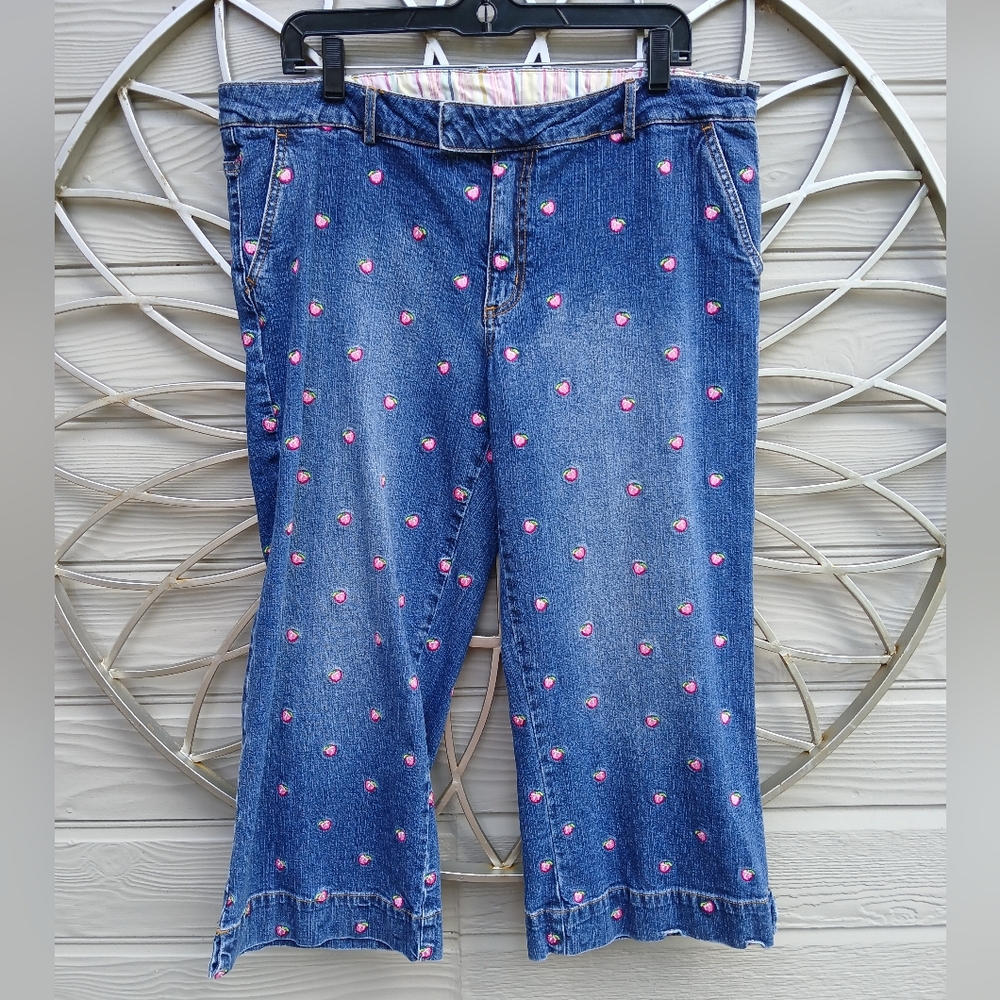 Lilly Pulitzer Vintage Embroidered Denim Crop Jeans with Pink Dots